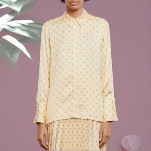 NWT Sandro ‘Peany’ Polka-Dot Button-Down Shirt In Yellow & Tan US Size 4